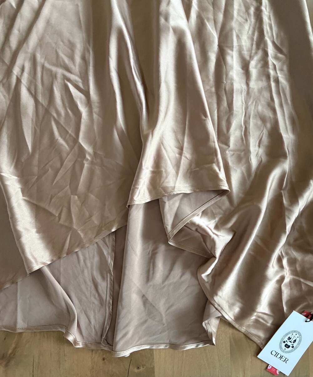 Cider Champagne Satin High-Low Midi Dress Size 2XL
